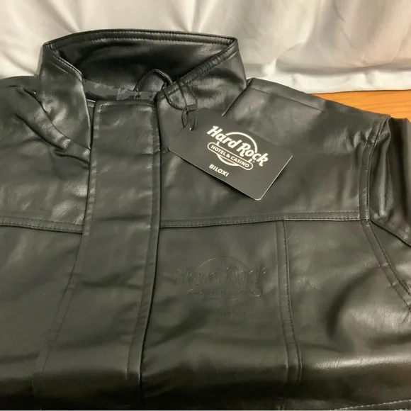 Hard Rock Hotel Casino Biloxi Faux Leather Jacket Black Bomber Mens NWT - Picture 3 of 8